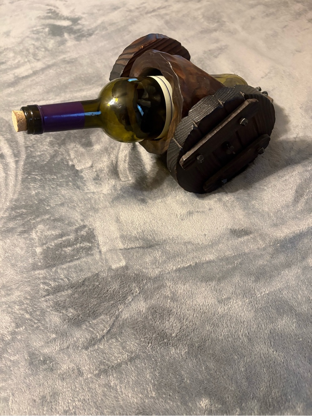 Rustic Dark Brown Solid Wooden Cannon Wine Bottle Holder